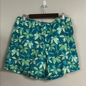 Columbia Green and White Swim Trunks Tropical Leaf Design